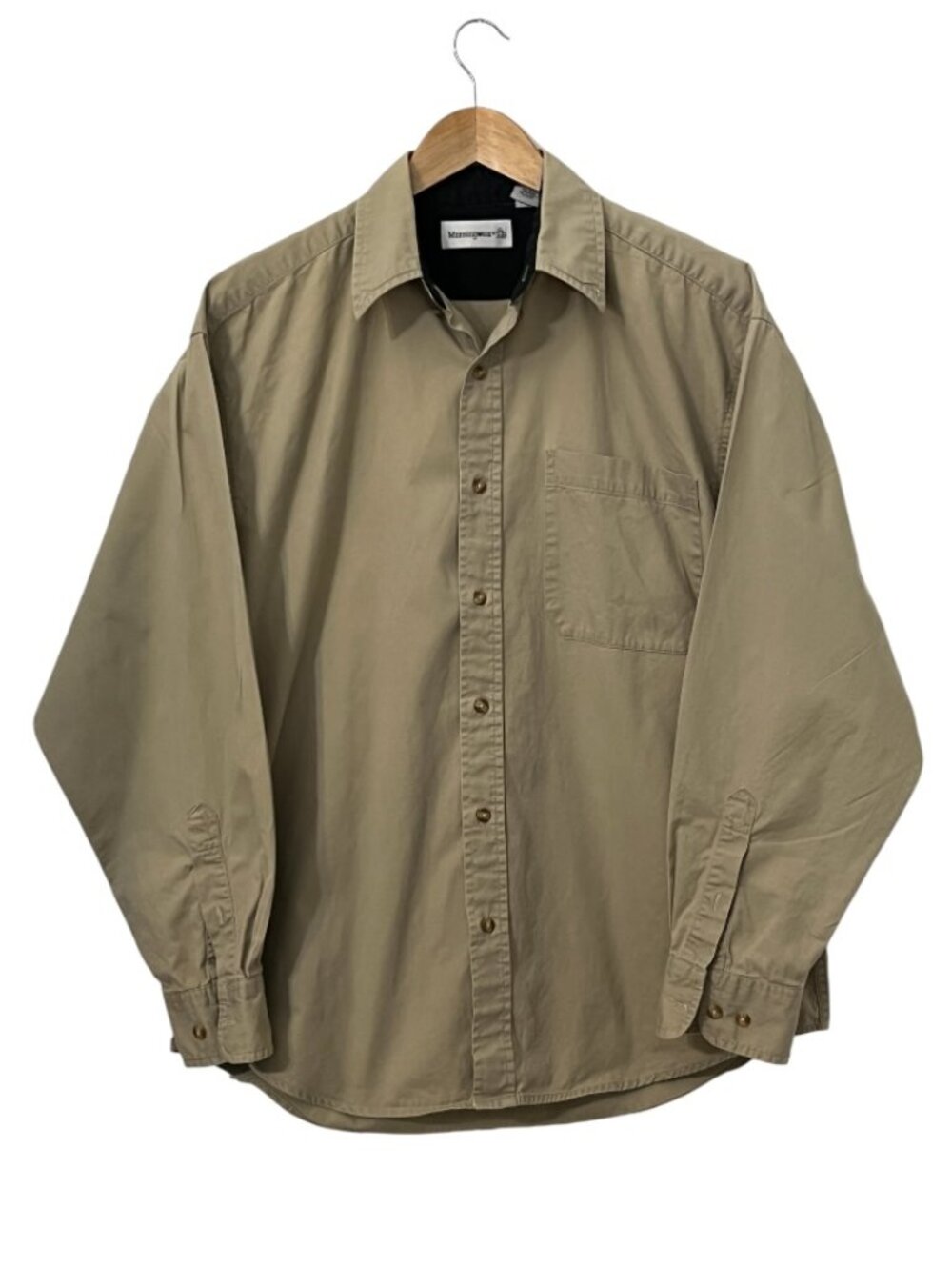 Munsingwear Mens M Tan Button Up Shirt Long Sleeve Cotton Casual Pocket